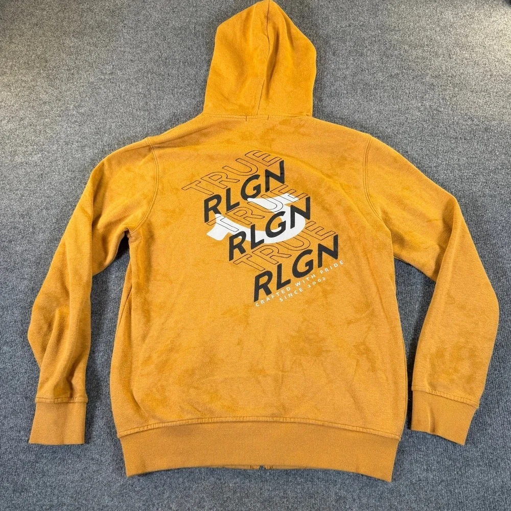 True Religion Mens Mustard Yellow Full Zip Horseshoe Graphic Hoodie Medium #3295